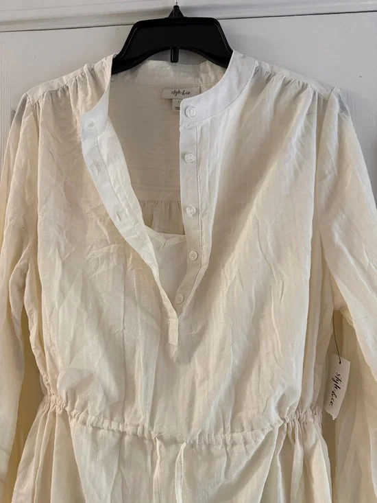 Style & Co Women's Cream Tiered Long-Sleeve Drawstring Dress - Picture 12 of 16